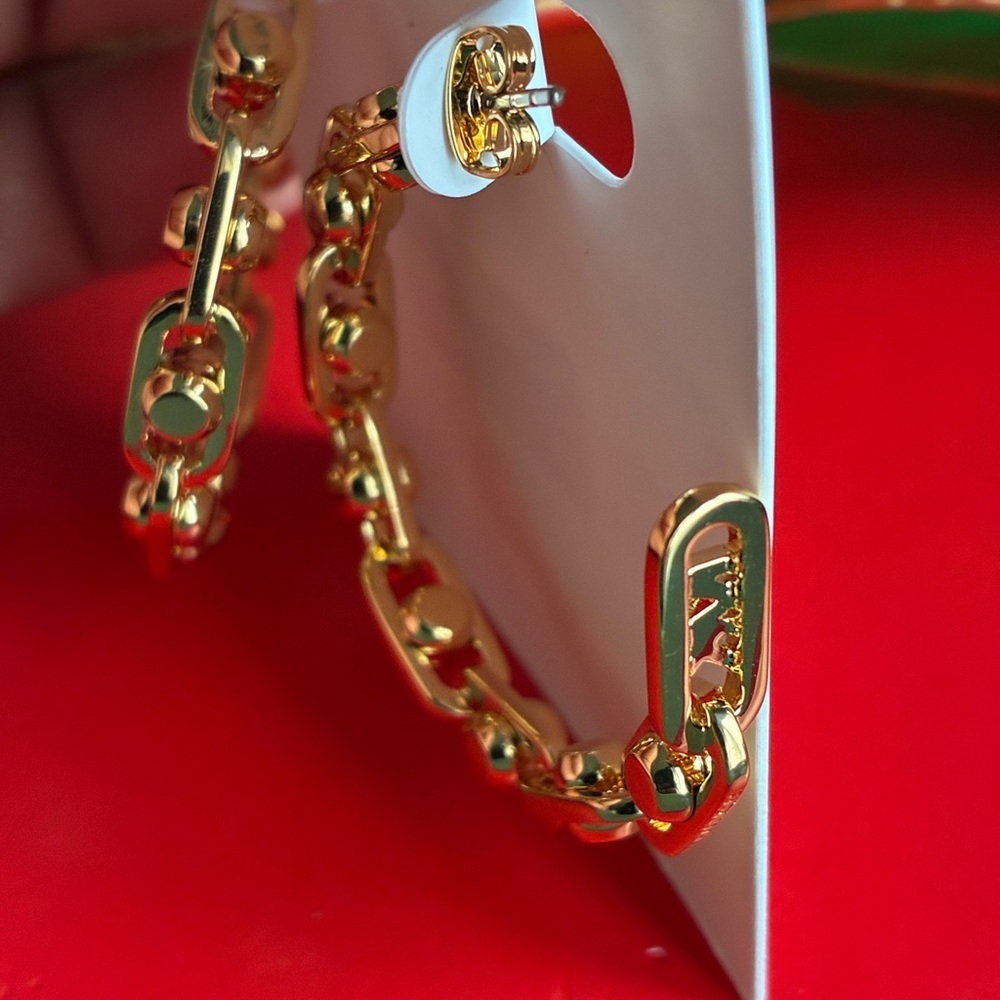 Michael Kors Earrings,Michael Kors Gold Chain Hoop Earrings - Picture 6 of 9